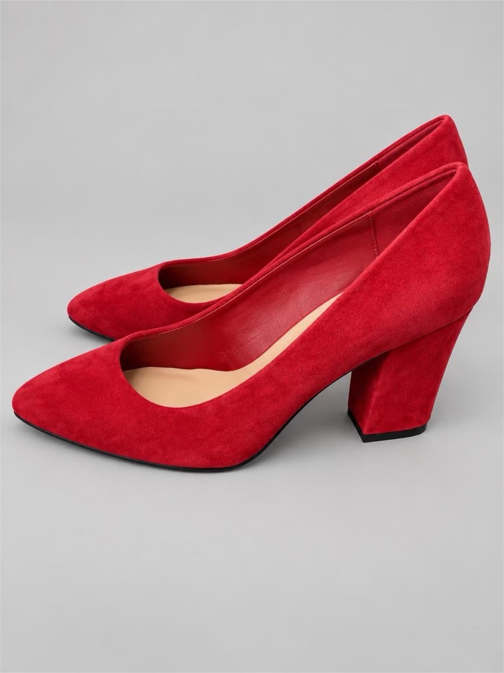 New With Tags - Women's Red Suede Leather Block Heel Pumps 8